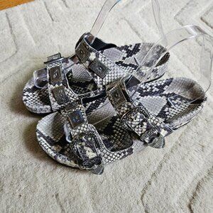 ASH Genuine Leather Slip-on Footbed Sandals Sz 7.5 Animal Print Snake Buckle